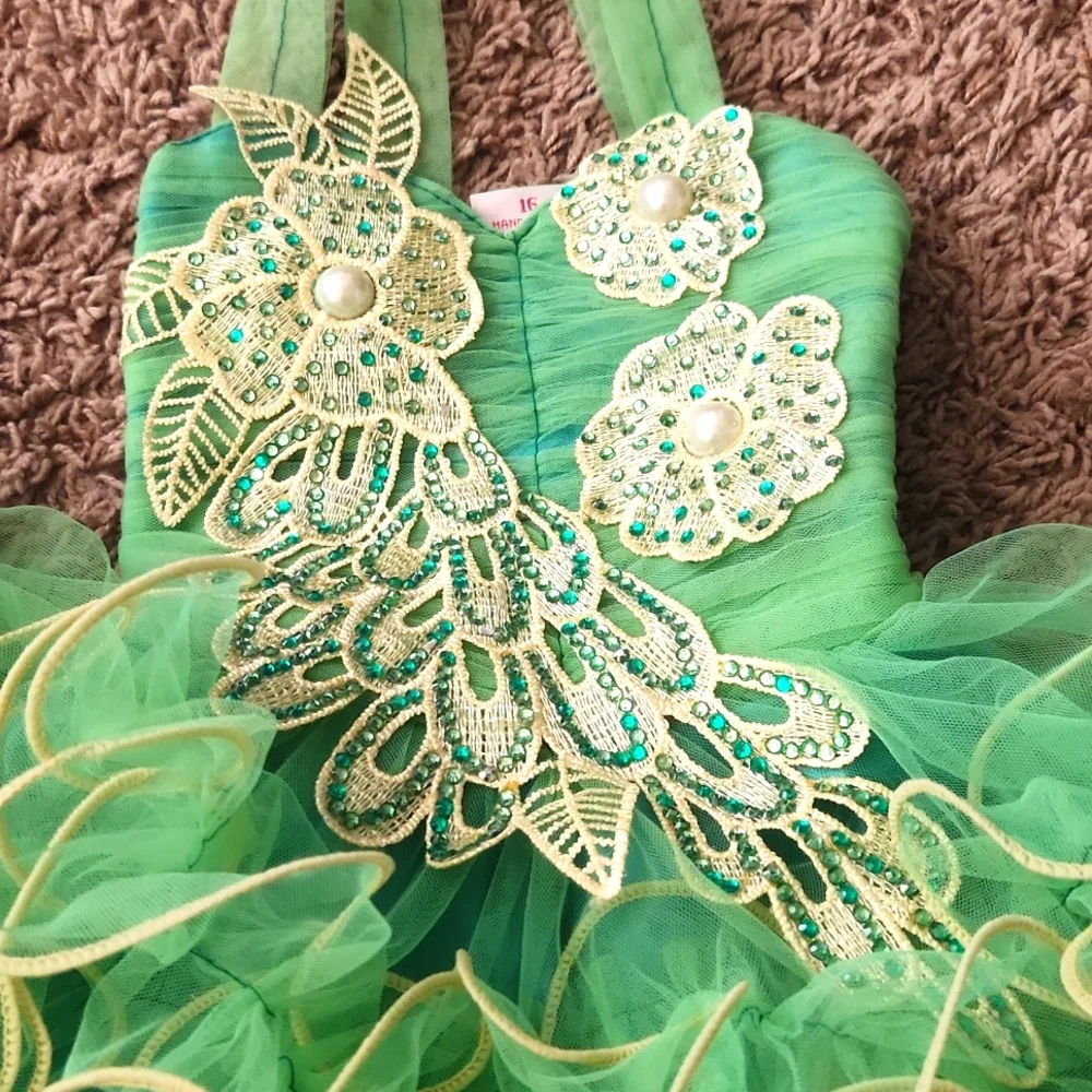 Megha - Infant -Tinkerbell Inspired Green /Cream/Sparkle- Dance/Pagent Costume